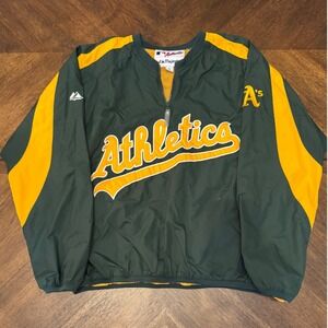 Majestic Oakland Athletics‎ MLB Pullover Jacket Green Gold Mens Medium |W1